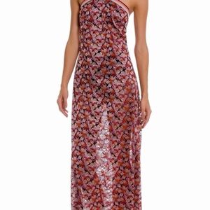 Agua Bendita Halter Floral Dress in Red Purple and Pink
